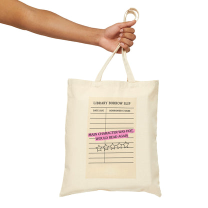 Library Borrow Slip Tote Bag — "Main Character Was Hot" Vintage Booklover Canvas Tote