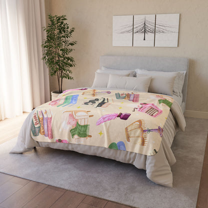 Cozy Reader Sherpa Fleece Blanket-Cream