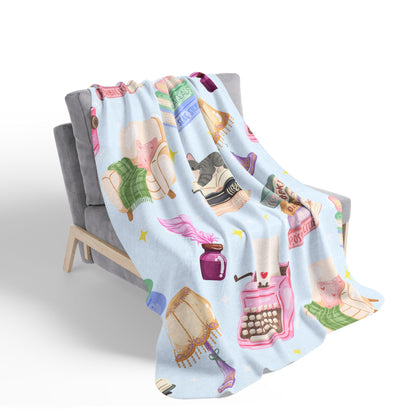 Cozy Reader Sherpa Fleece Blanket-Blue
