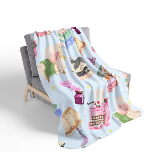 Cozy Reader Sherpa Fleece Blanket-Blue