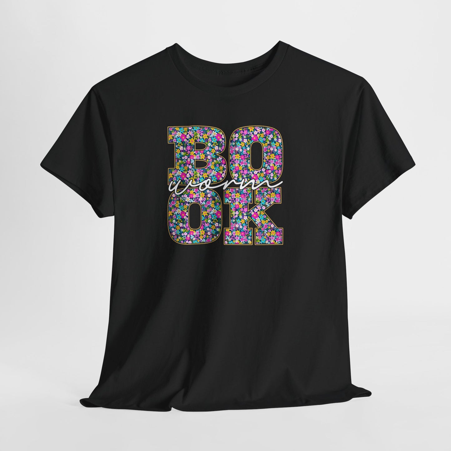 Bookworm Floral Graphic Tee — Colorful Bohemian Letters T-Shirt