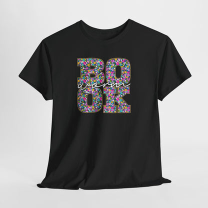 Bookworm Floral Graphic Tee — Colorful Bohemian Letters T-Shirt