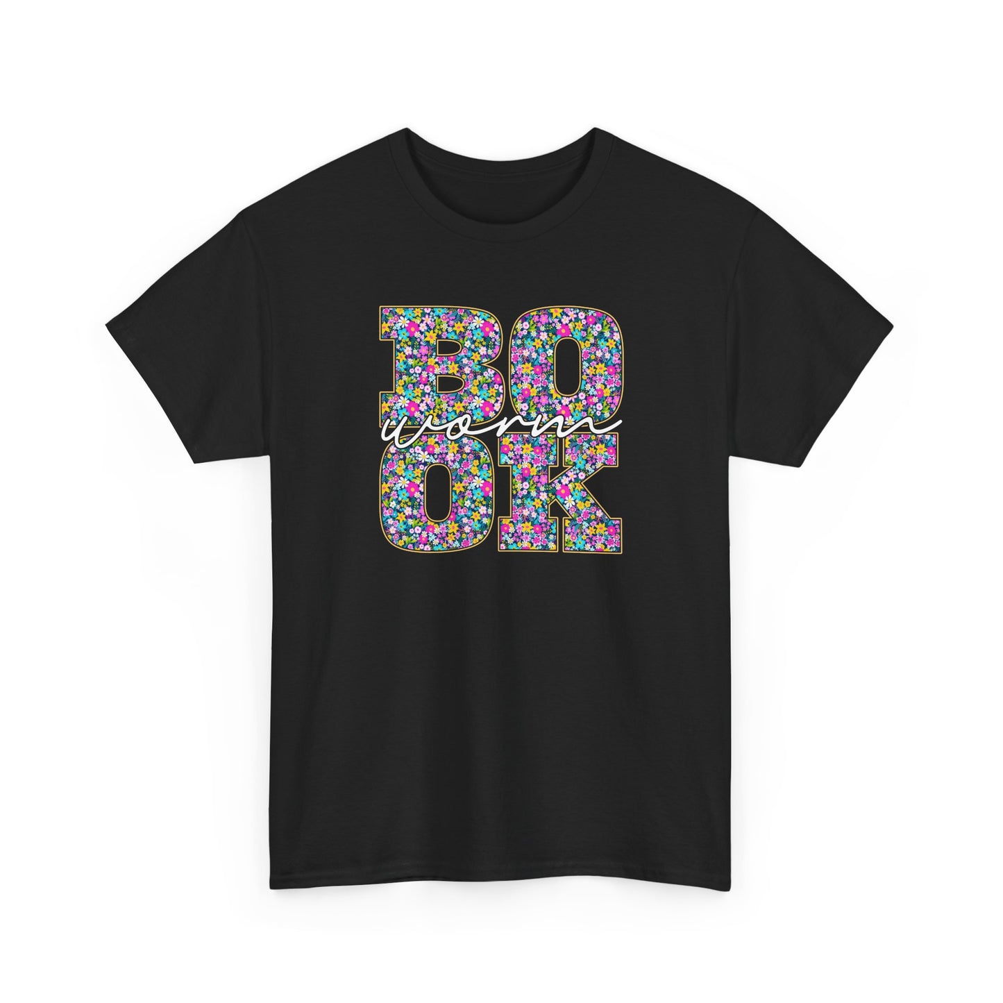 Bookworm Floral Graphic Tee — Colorful Bohemian Letters T-Shirt