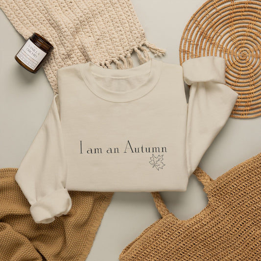I Am an Autumn Embroidered Crewneck Sweatshirt Black🍂