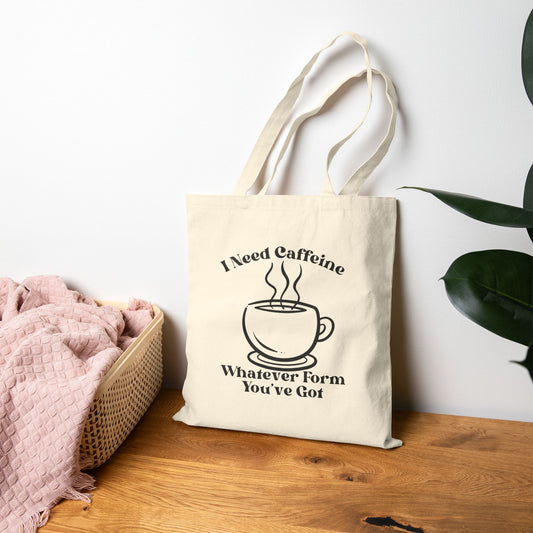 I Need Caffeine Cotton Canvas Tote Bag - Perfect Gift for Coffee Lovers