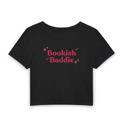Bookish Baddie Cropped Tee-Pink