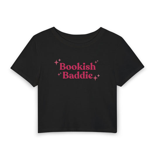Bookish Baddie Cropped Tee-Pink