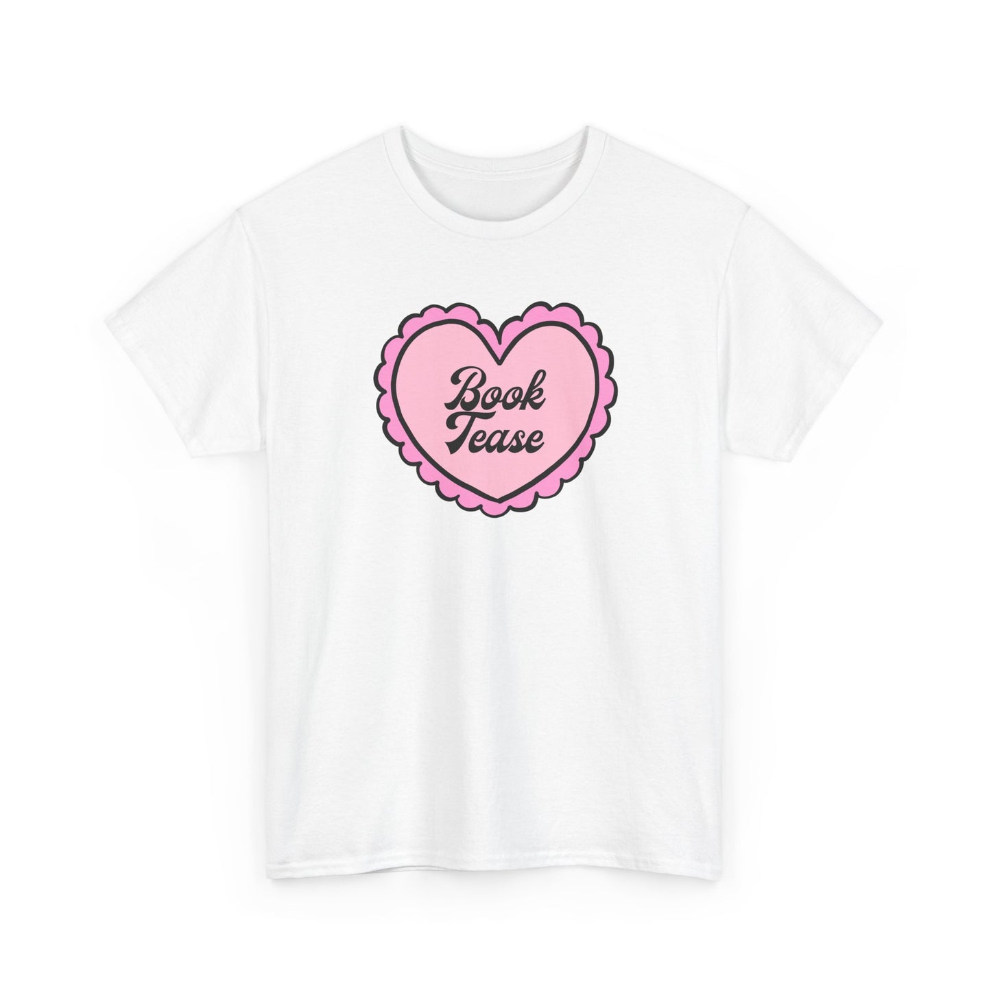 Book Tease Heart T‑Shirt — Pink Vintage Candy Heart Reader Tee