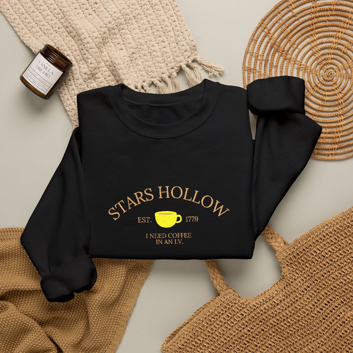 Stars Hollow Coffee Embroidered Crewneck  Sweatshirt-Gilmore Girls