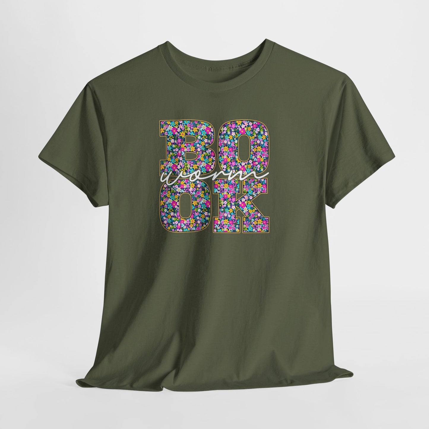 Bookworm Floral Graphic Tee — Colorful Bohemian Letters T-Shirt