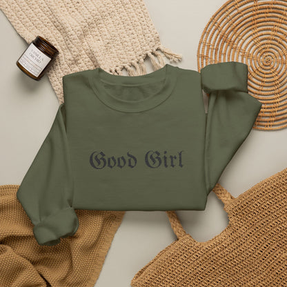 Good Girl Embroidered Crewneck Sweatshirt-Black Font