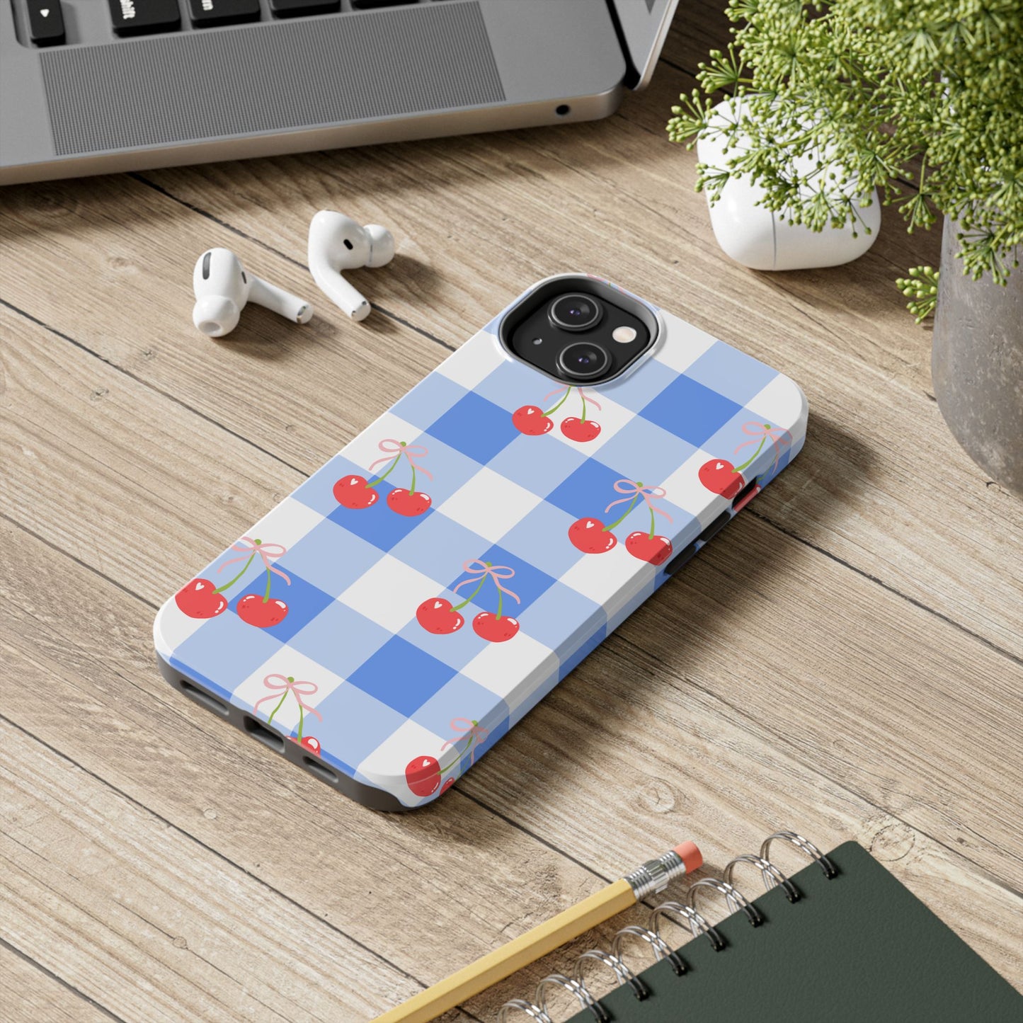 Blue Checkered Cherry Phone Case