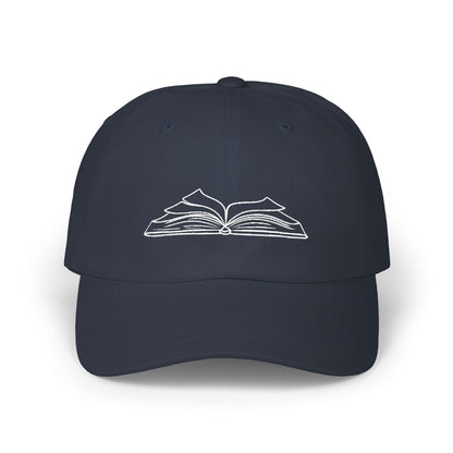 Book Lover Dad Cap — Embroidered Open Book Baseball Hat