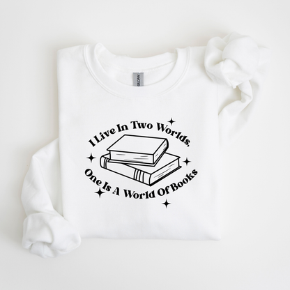 Two Worlds and One is Books Crewneck Sweatshirt-Gilmore Girls Apparel