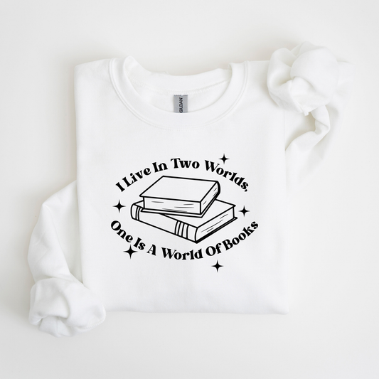 Two Worlds and One is Books Crewneck Sweatshirt-Gilmore Girls Apparel
