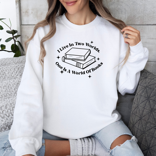 Two Worlds and One is Books Crewneck Sweatshirt-Gilmore Girls Apparel
