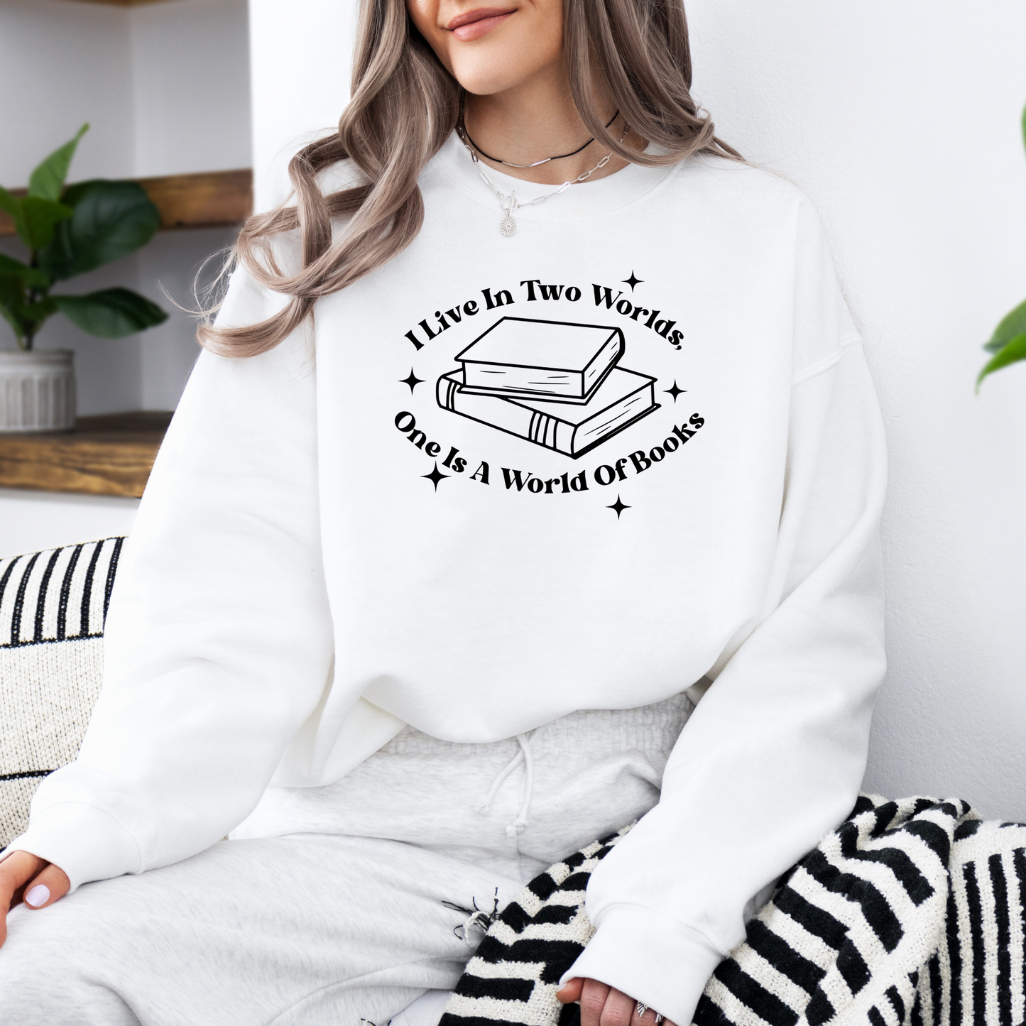 Two Worlds and One is Books Crewneck Sweatshirt-Gilmore Girls Apparel