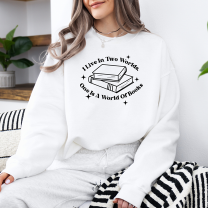 Two Worlds and One is Books Crewneck Sweatshirt-Gilmore Girls Apparel