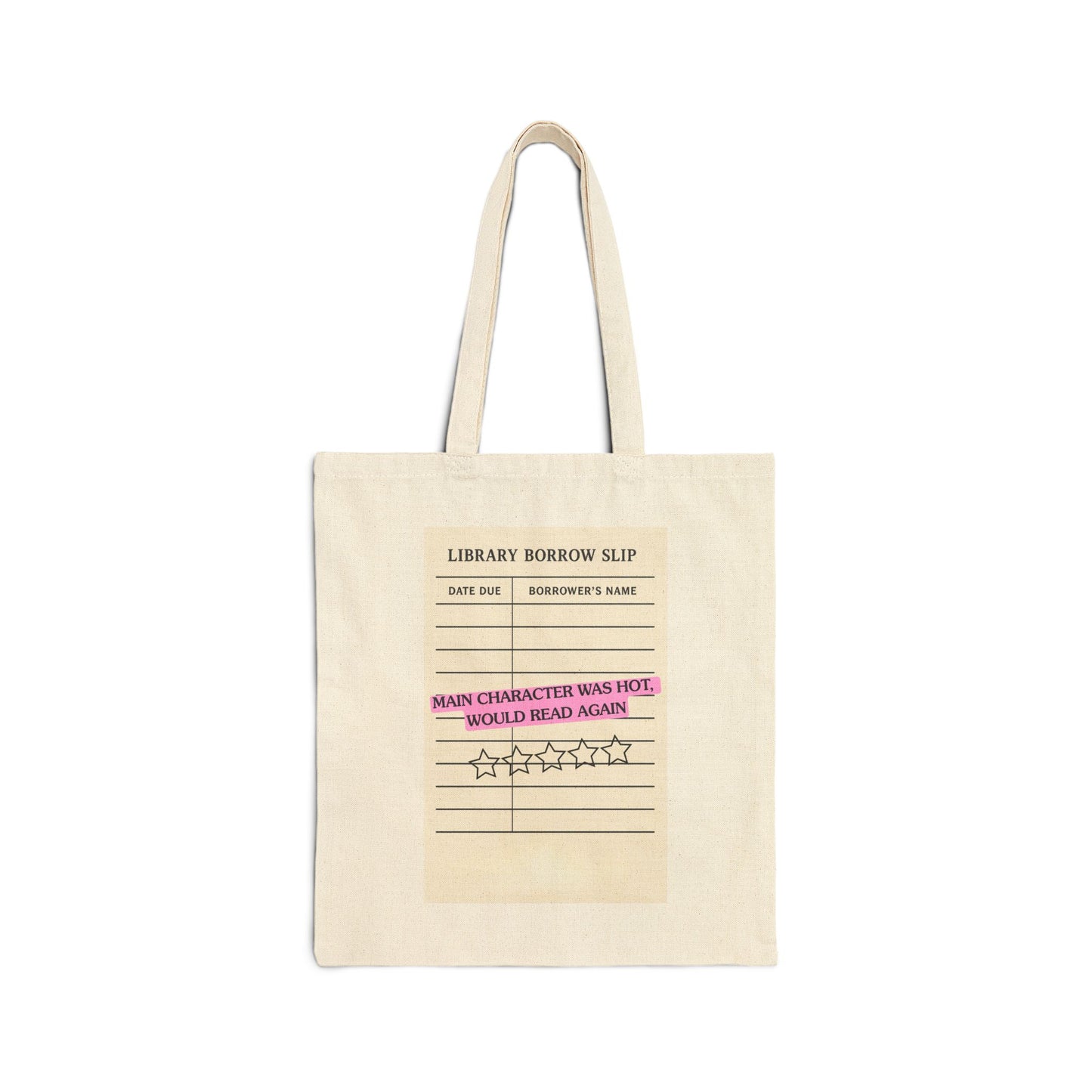 Library Borrow Slip Tote Bag — "Main Character Was Hot" Vintage Booklover Canvas Tote