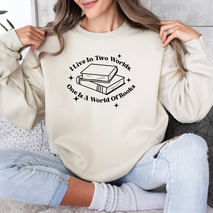 Two Worlds and One is Books Crewneck Sweatshirt-Gilmore Girls Apparel