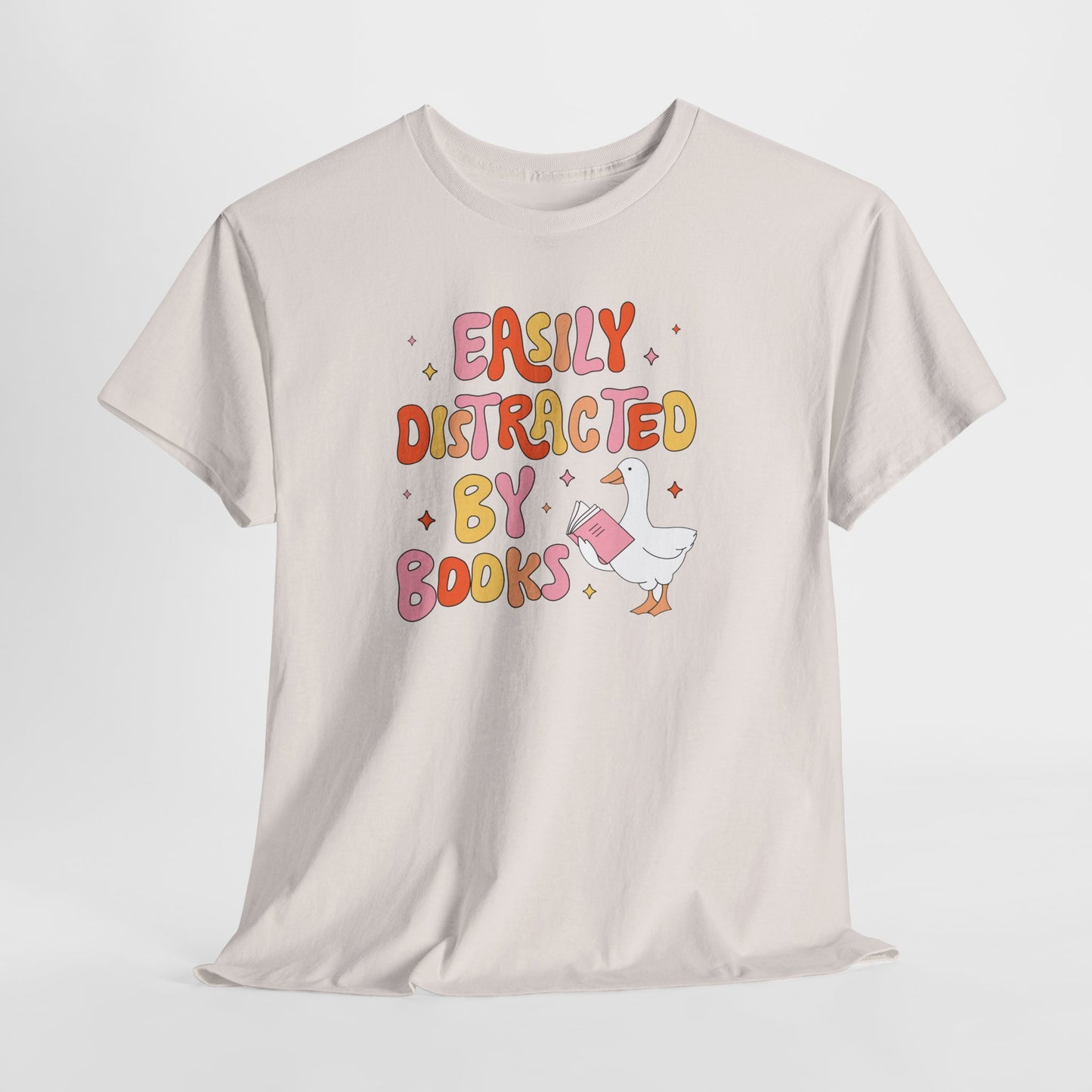 Book Lover T-Shirt — “Easily Distracted By Books” Cute Duck Reading Tee