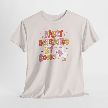 Book Lover T-Shirt — “Easily Distracted By Books” Cute Duck Reading Tee