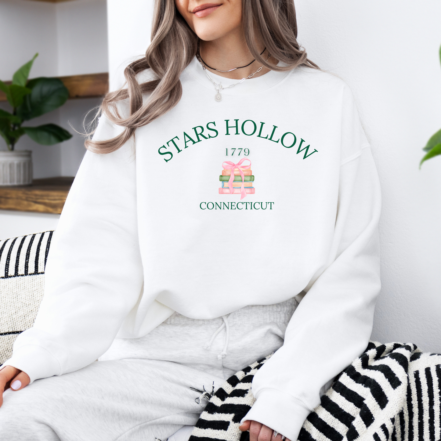 Stars Hollow Ribbon Bookstack Crewneck Sweatshirt -Cozy Gilmore Girls Apparel