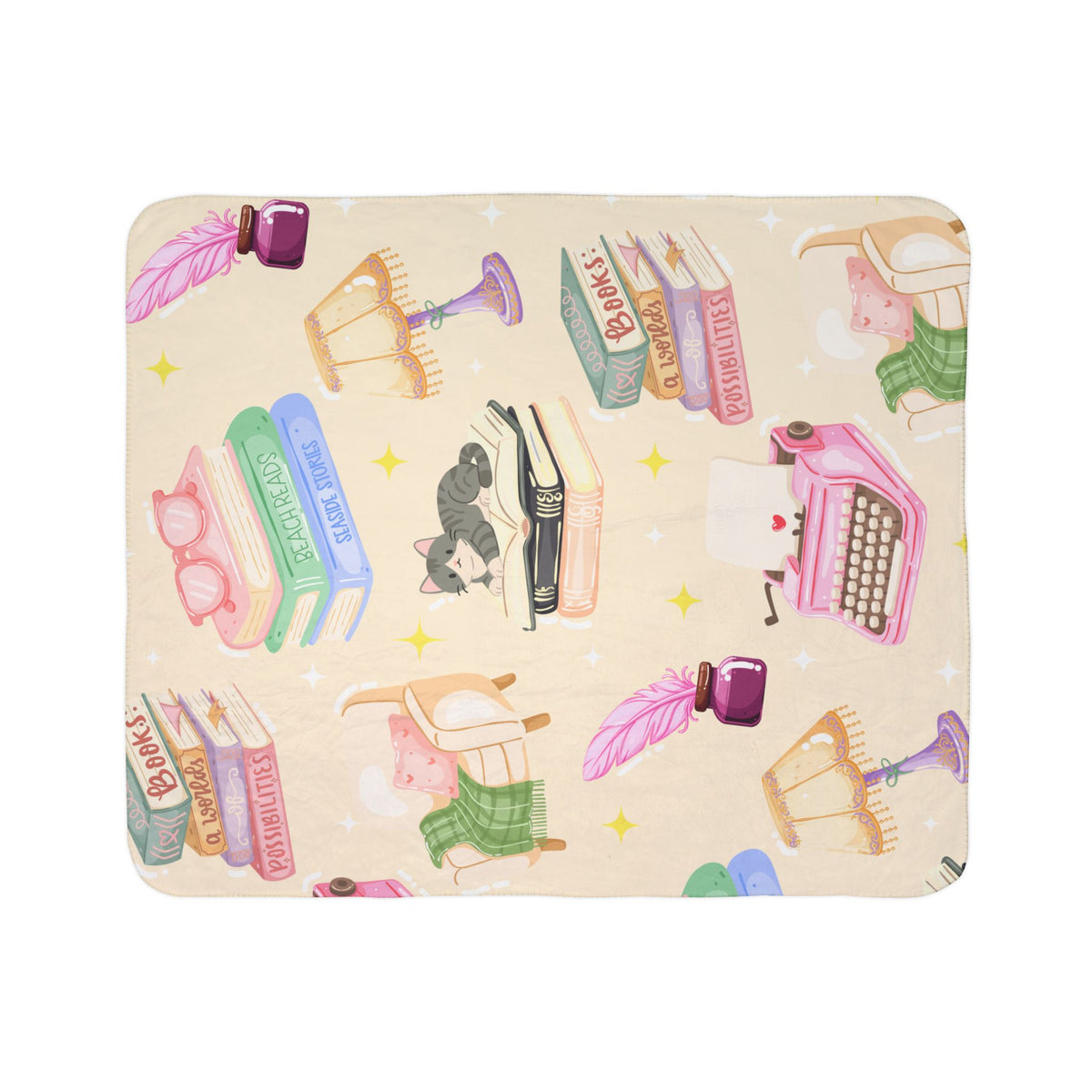 Cozy Reader Sherpa Fleece Blanket-Cream