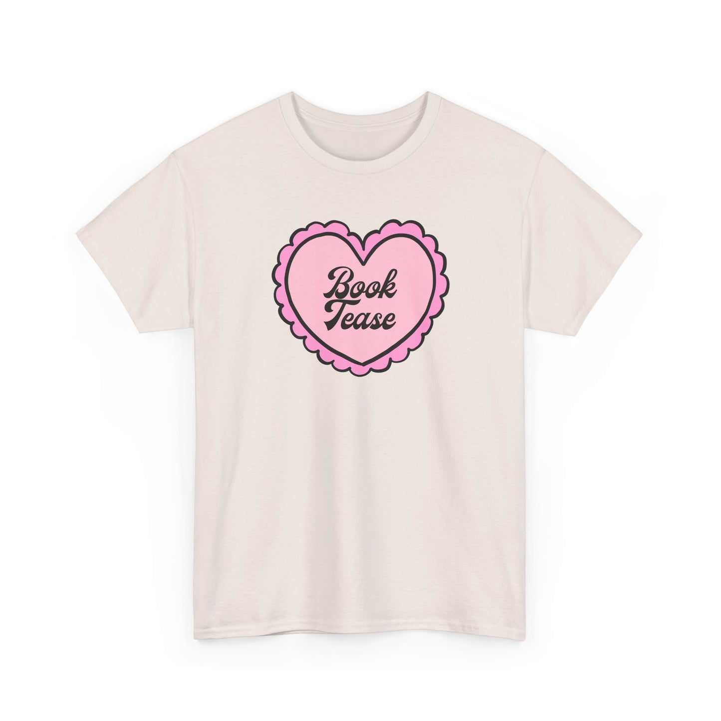 Book Tease Heart T‑Shirt — Pink Vintage Candy Heart Reader Tee