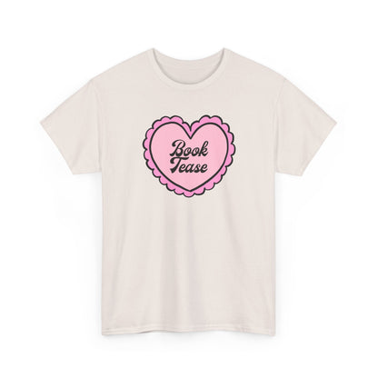 Book Tease Heart T‑Shirt — Pink Vintage Candy Heart Reader Tee