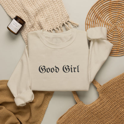 Good Girl Embroidered Crewneck Sweatshirt-Black Font