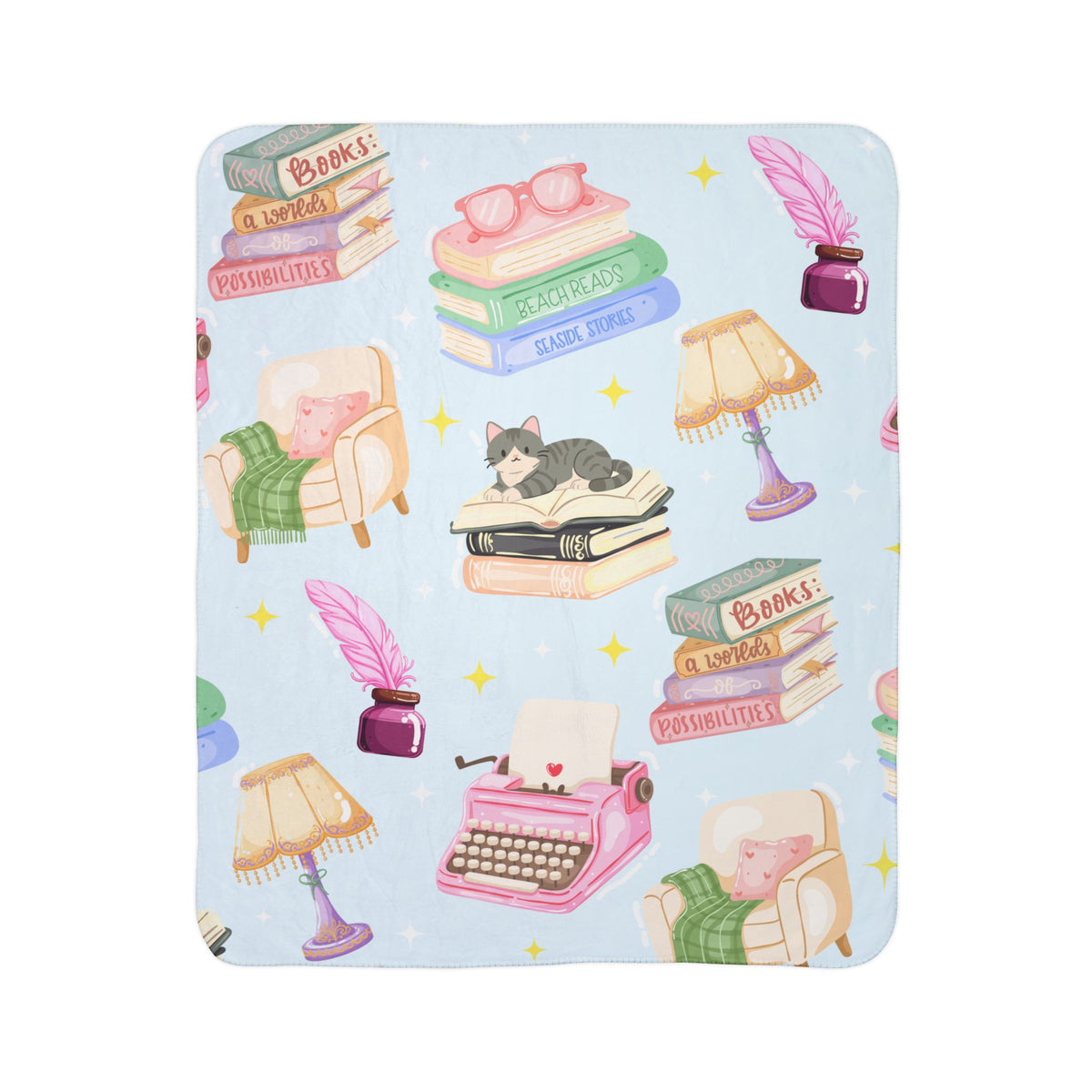 Cozy Reader Sherpa Fleece Blanket-Blue