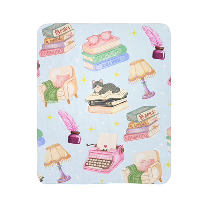 Cozy Reader Sherpa Fleece Blanket-Blue