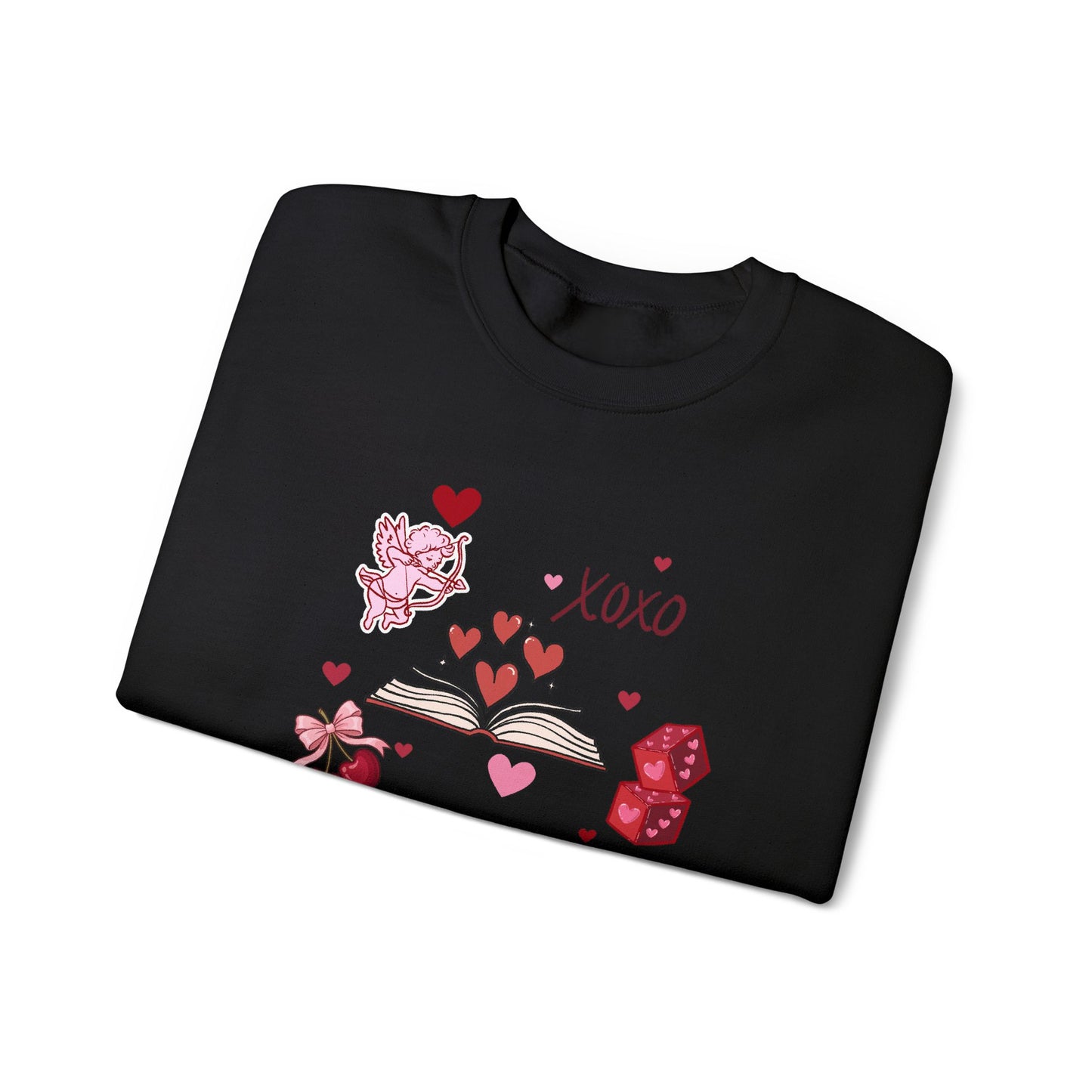 Crewneck Sweatshirt — XOXO Valentine Book & Hearts Graphic