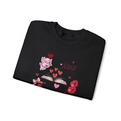 Crewneck Sweatshirt — XOXO Valentine Book & Hearts Graphic
