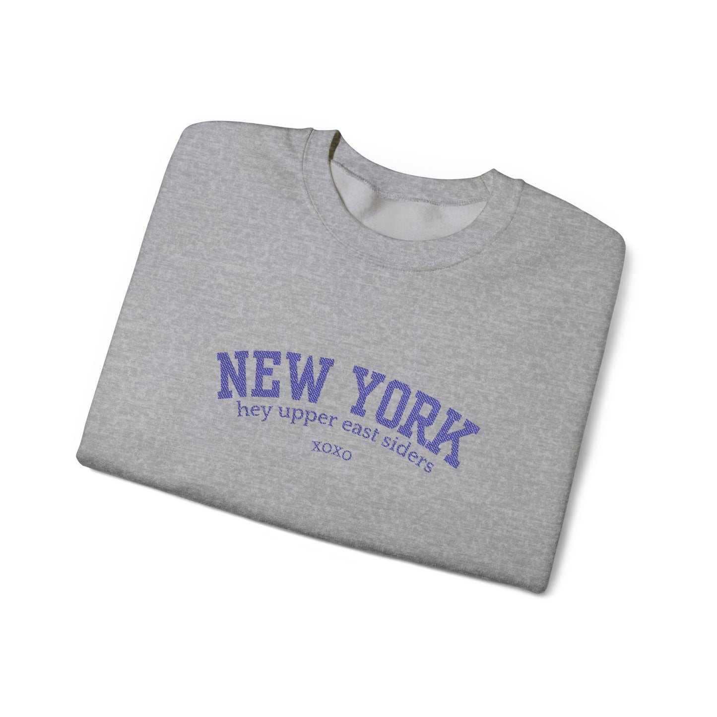 New York Upper East Side Embroidered Crewneck Sweatshirt-Blue Font