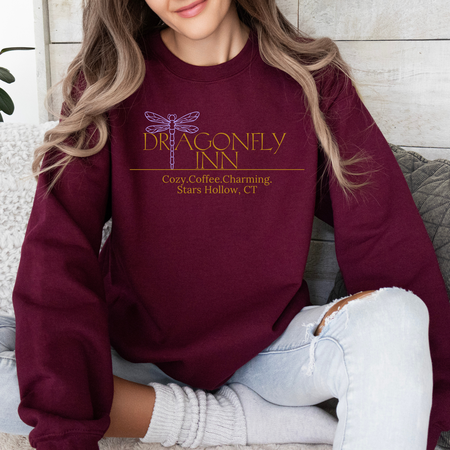 Dragonfly Inn Crewneck Sweatshirt-Cozy Coffee Charm for Stars Hollow Fans
