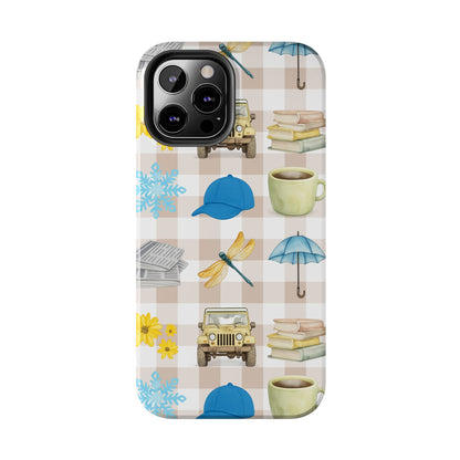 Floral Plaid Tough Phone Case — Coffee, Jeep & Cozy Icons Protective Cover