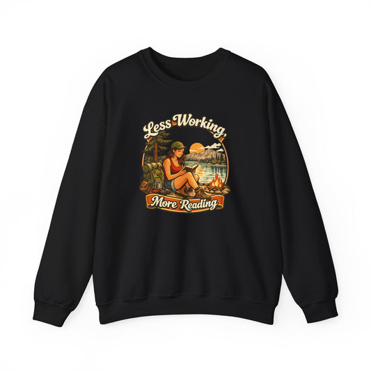 Less Working More Reading Cozy Crewneck Sweatshirt
