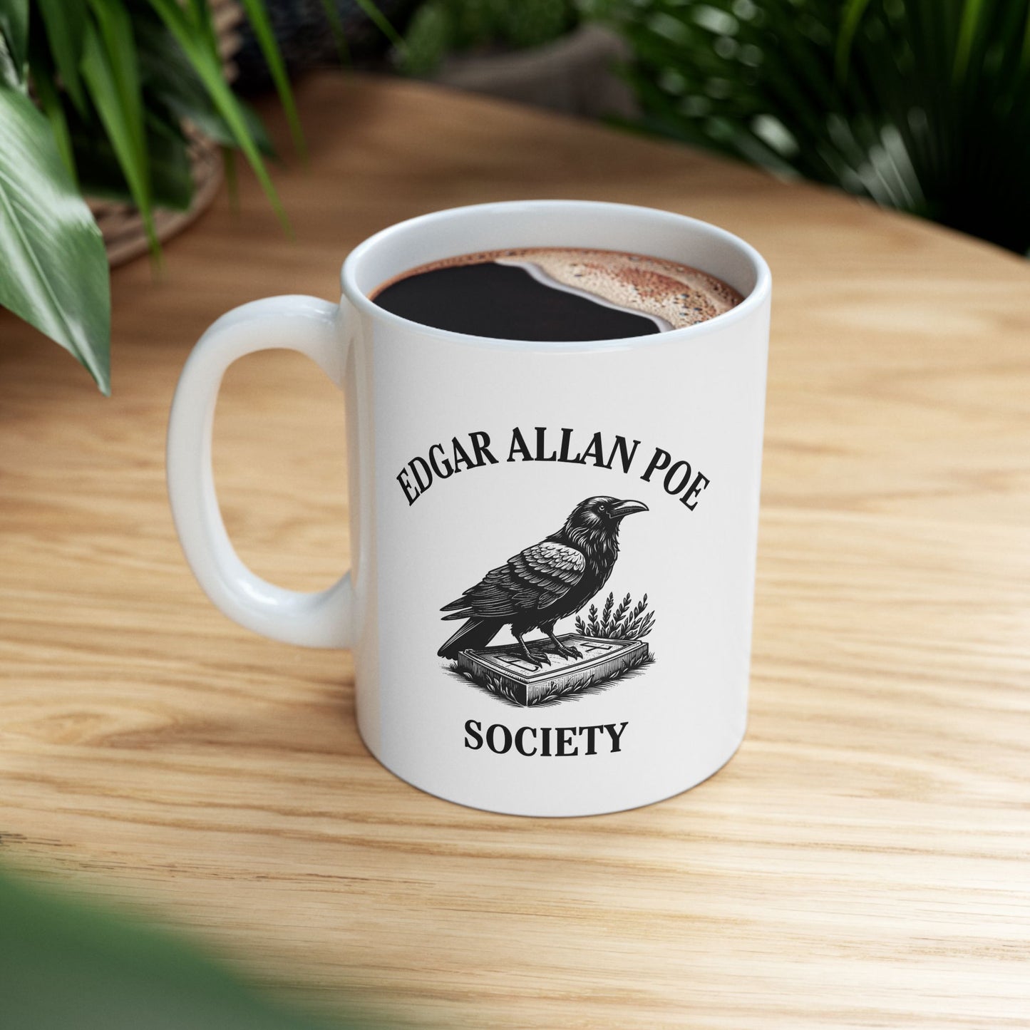 Edgar Allan Poe Raven Ceramic Mug —Raven Reader Mug – Books + Sips Collection