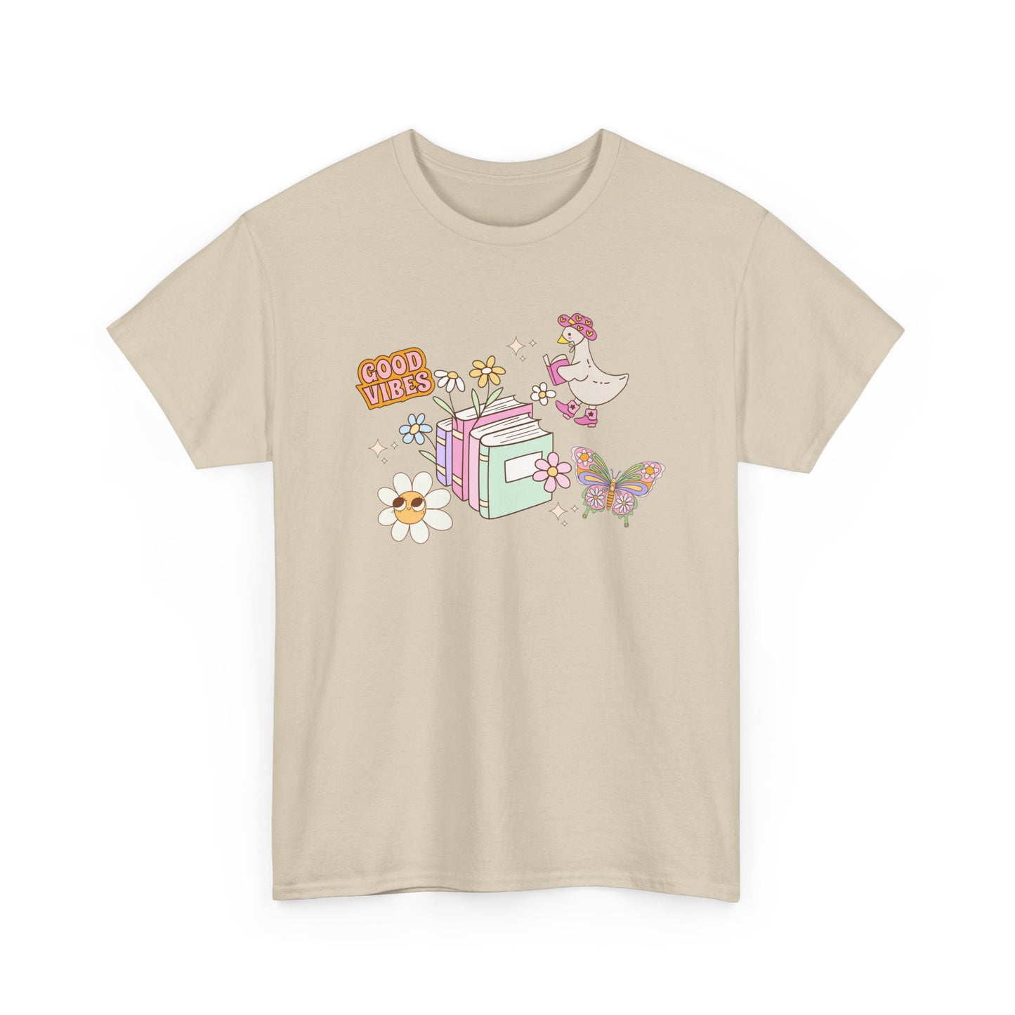 Whimsical Floral Book Lovers T-Shirt ~ Good Vibes Only