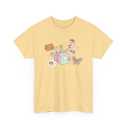 Whimsical Floral Book Lovers T-Shirt ~ Good Vibes Only
