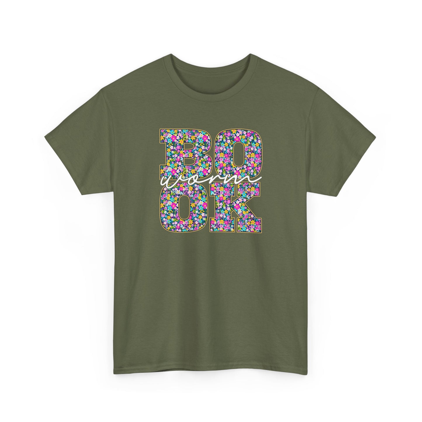 Bookworm Floral Graphic Tee — Colorful Bohemian Letters T-Shirt