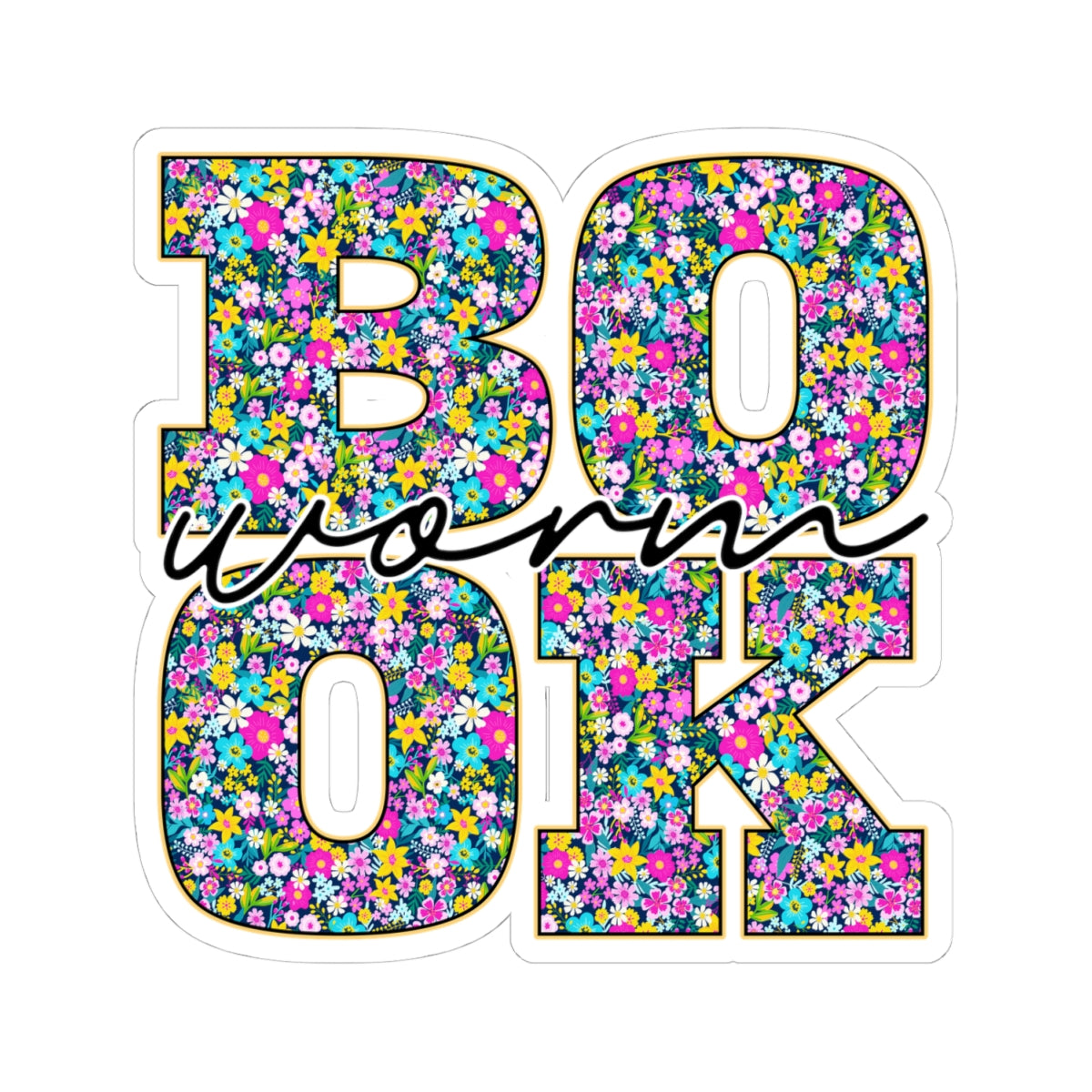 Floral Book Worm Sticker