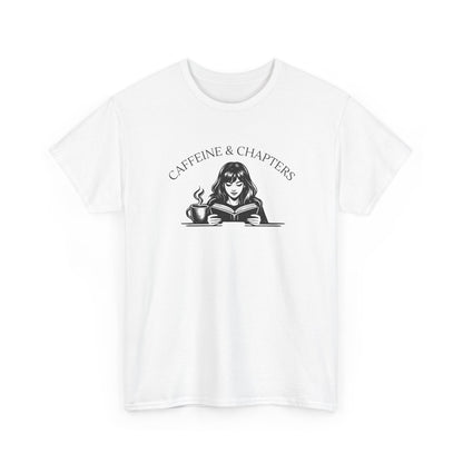 Caffeine & Chapters Tee — Coffee Lover Bookworm T‑Shirt
