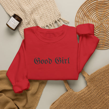 Good Girl Embroidered Crewneck Sweatshirt-Black Font