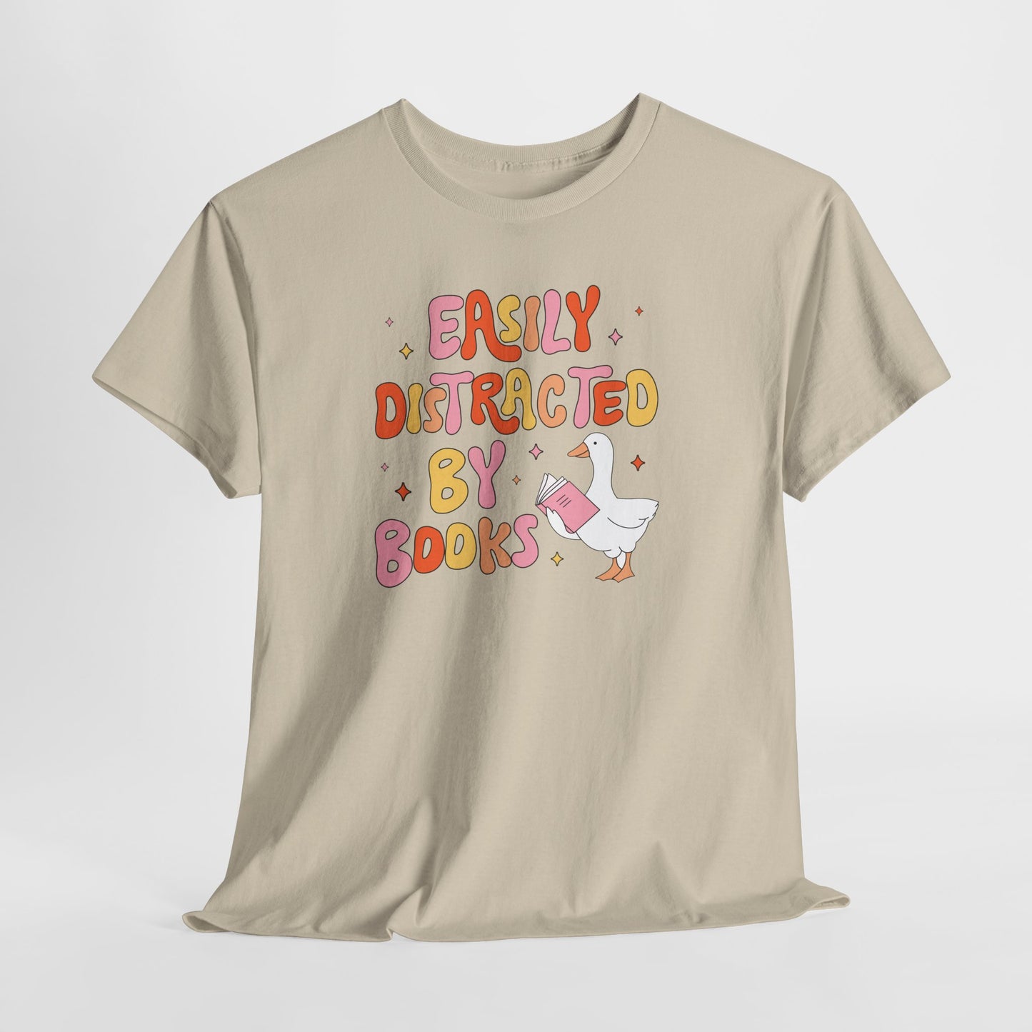 Book Lover T-Shirt — “Easily Distracted By Books” Cute Duck Reading Tee