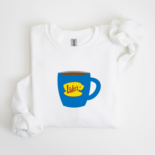 Luke's Blue Coffee Cup Crewneck Sweatshirt-Cozy Gilmore Girls Apparel