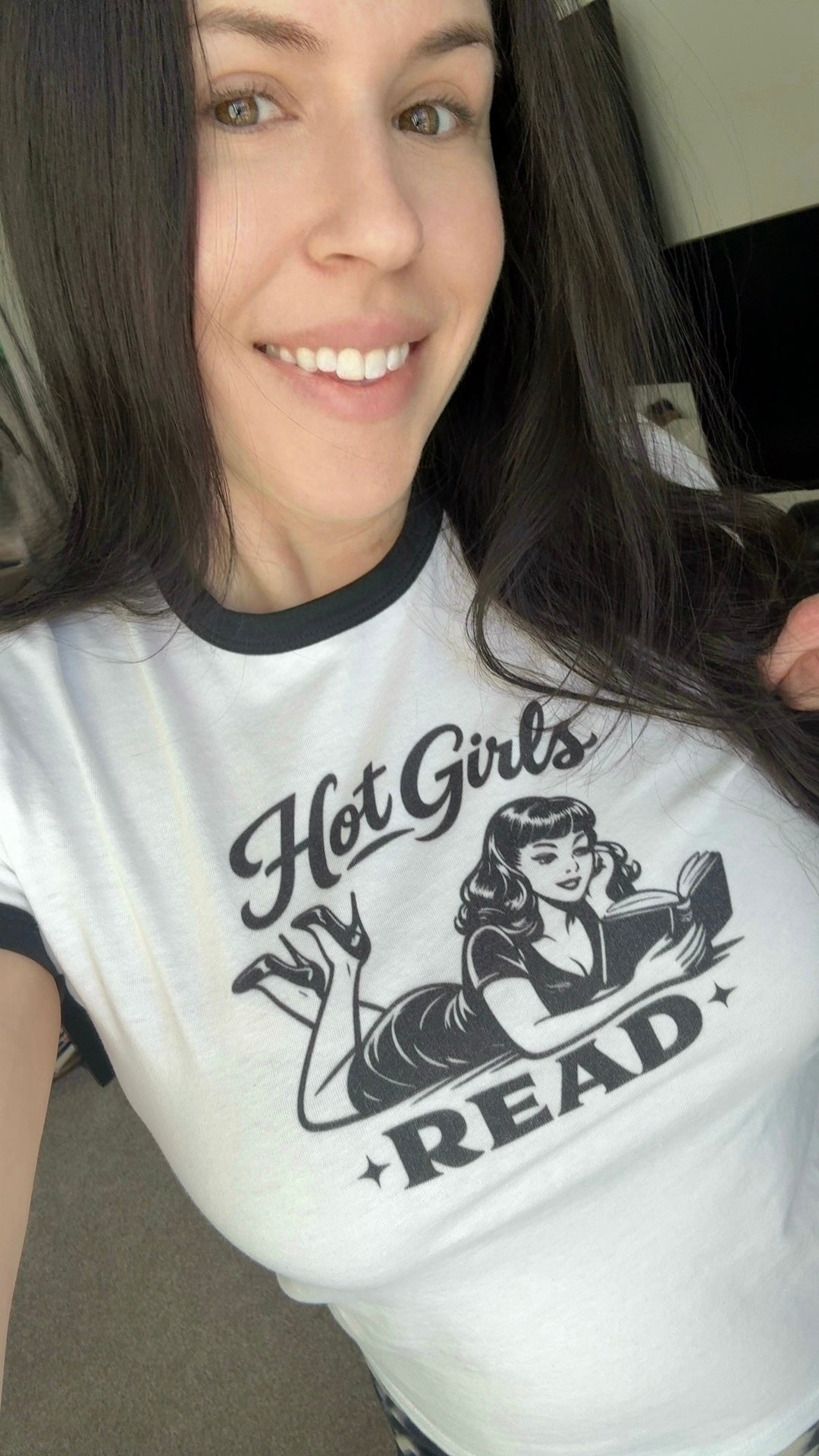 Hot Girls Read Retro Ringer Tee — Vintage Pinup Book Lover Shirt