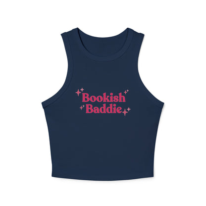 Bookish Baddie Rib Racer Tank Top-Pink Font